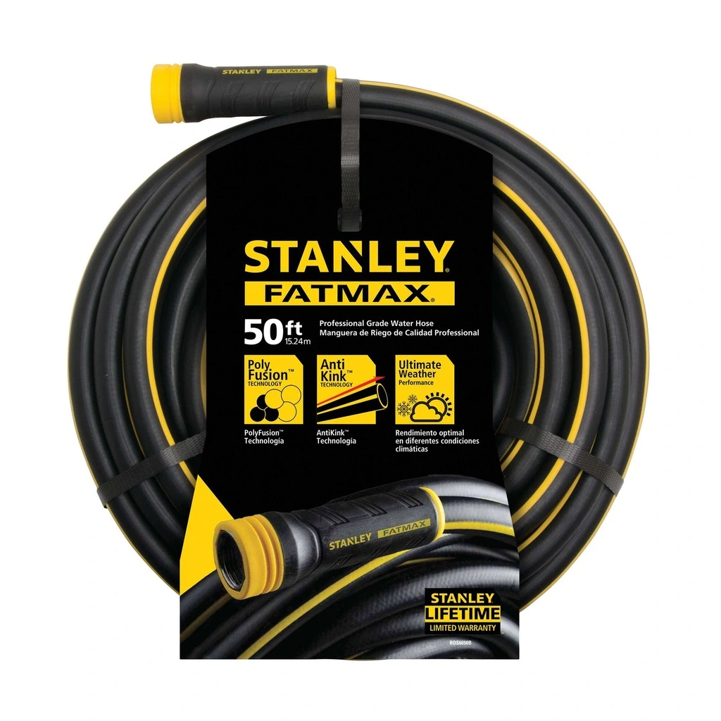 STANLEY FATMAX BDS6650B 50-foot water hose in black and yellow packaging